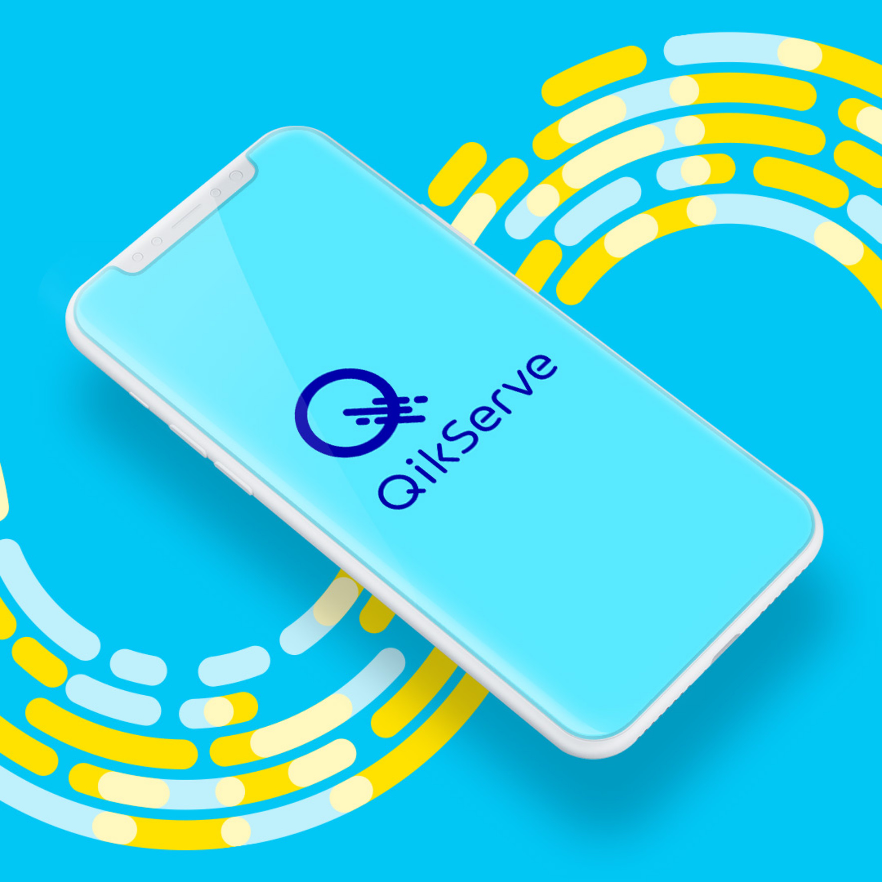 The QikServe identity designed by Monumentum shown on an iPhone